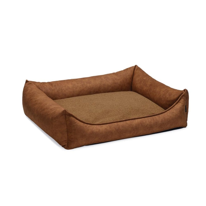 Beeztees Hundebett Lua – mit Rand und Memory-Schaum – Cognac / 100 × 80 × 27 cm